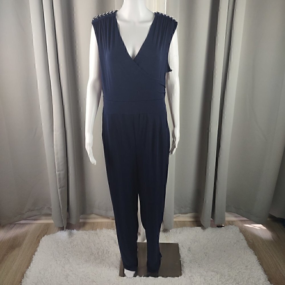 Spense Women's Navy Blue Drape Front Sleeveless Jumpsuit. Size 10 (NWT)